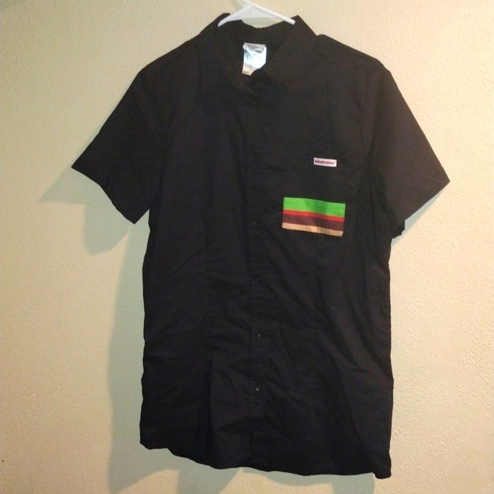 Burger King Shirt Men Black Short Sleeve Button Up Employee Work Uniform M